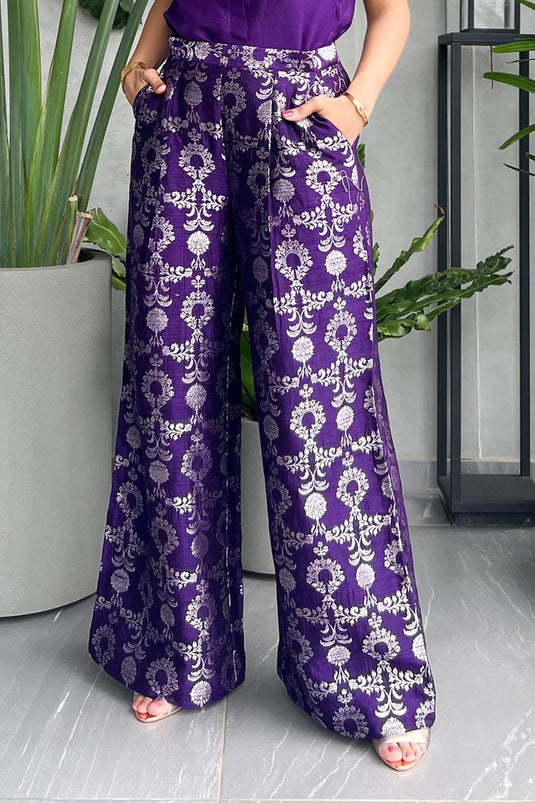 Purple Silk Shirt And Floral Brocade Woven Pant
