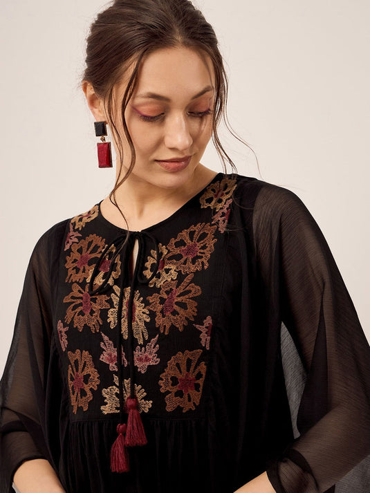 Black Embroidered Top With Palazzo