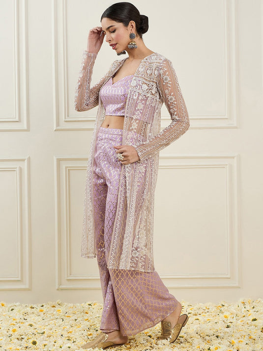 Woven Design Scoop Neck Sleeveless Brocade Co-Ord Set