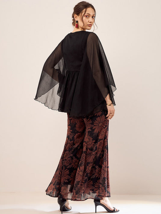 Black Embroidered Top With Palazzo
