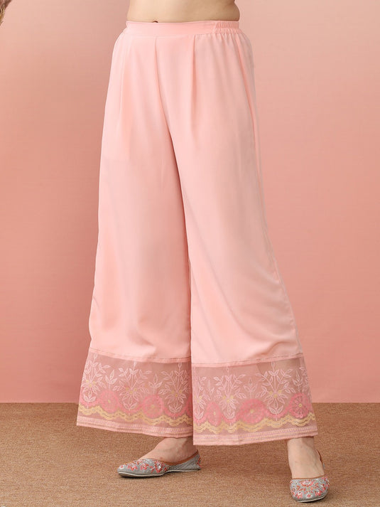 Pink Shoulder Straps Top & Palazzo With Jacket