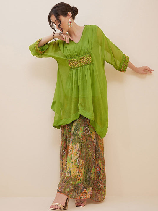 Thread Work Kaftan Top With Palazzos