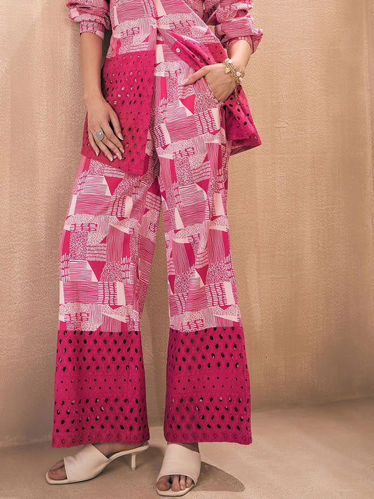 Abstract Printed Pure Cotton Schiffli Shirt With Trouser