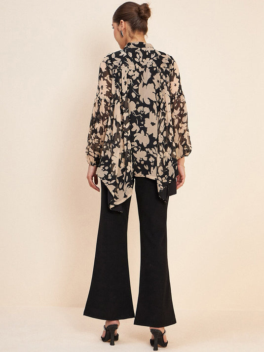 Black Printed Embellished Top & Trousers