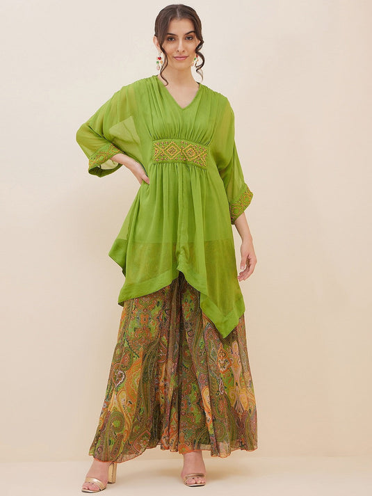 Thread Work Kaftan Top With Palazzos