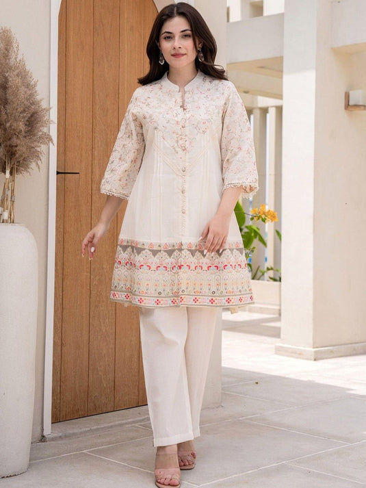 Floral Embroidered Pure Cotton Top & Trouser Co-Ords