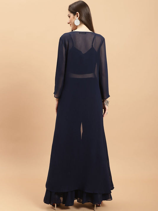 Embellished Sequinned Crop Top with Sharara & Jacket