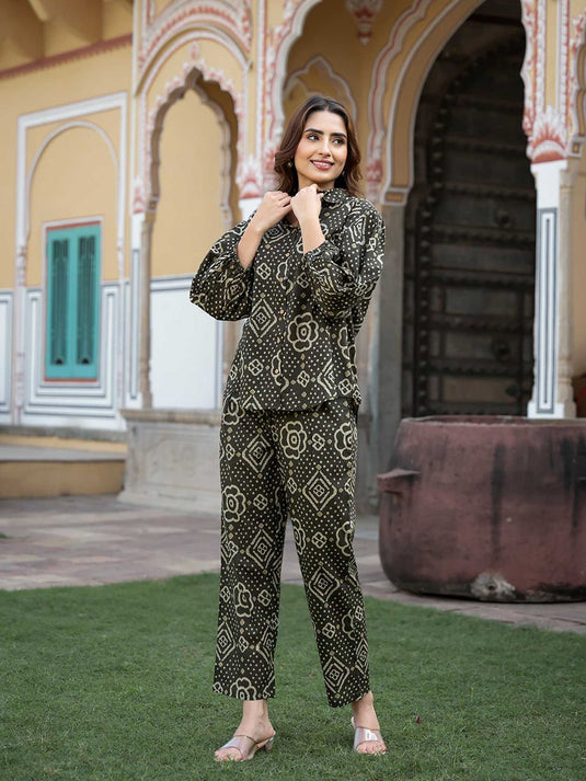 Black Floral Print Pure Cotton Straight Co-Ord (Set of 2)