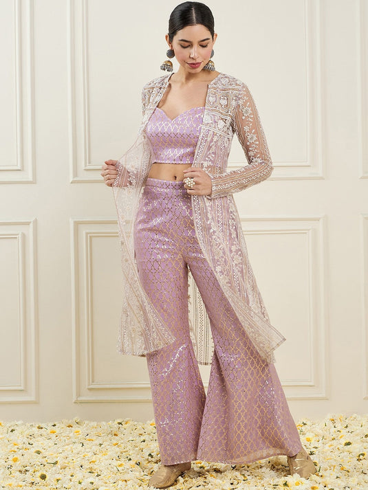 Woven Design Scoop Neck Sleeveless Brocade Co-Ord Set