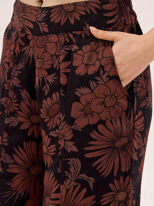 Black Embroidered Top With Palazzo