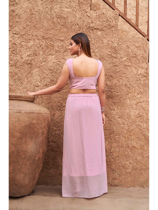 Women Pink Georgette Embroidered Co-Ord (Set of 3)
