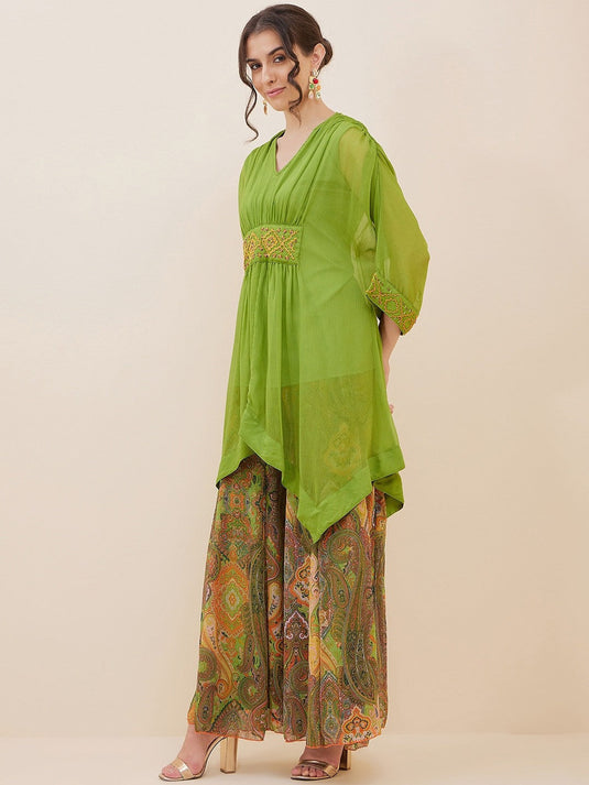 Thread Work Kaftan Top With Palazzos