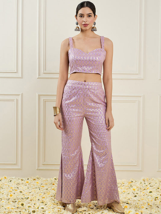 Woven Design Scoop Neck Sleeveless Brocade Co-Ord Set