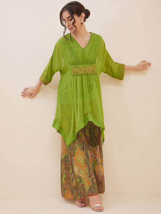 Thread Work Kaftan Top With Palazzos